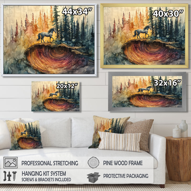 Martwan, licornes sur la forêt cosmique, paysage - licornes, art mural, Argent argent, H 28 po x l 60 po