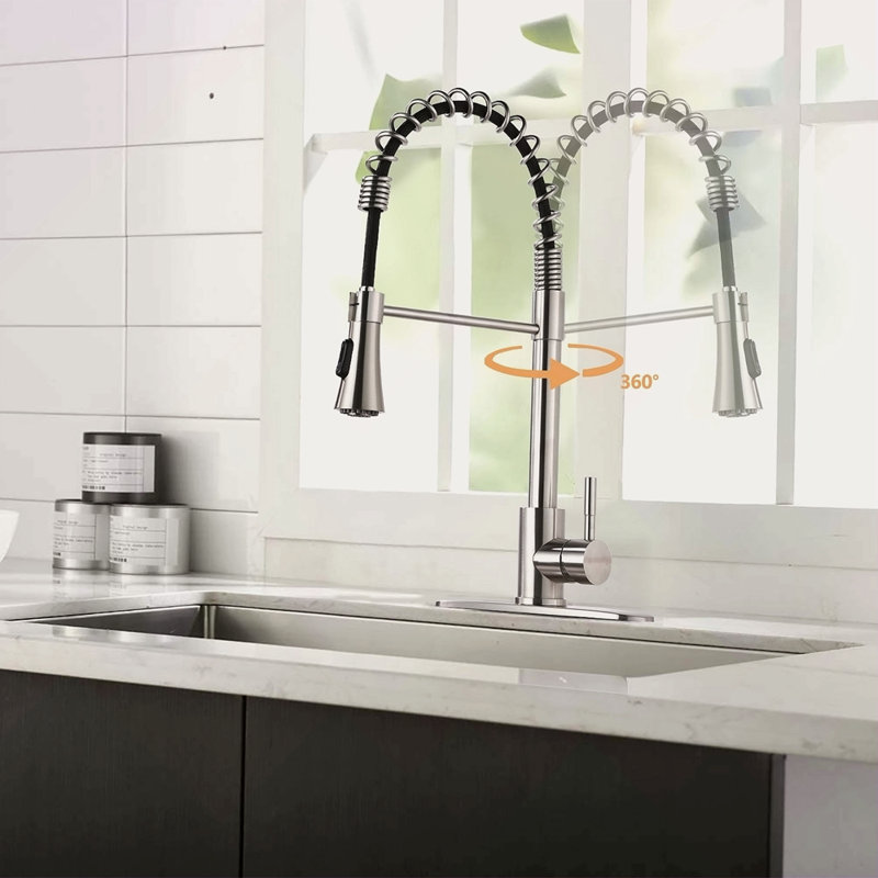 Commercial Kitchen Sink Faucet With Deck Plate, Brushed Nickel