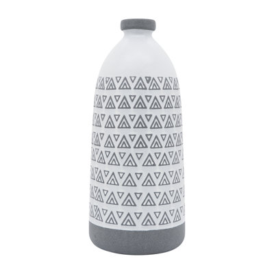 Parrottsville Stoneware Ceramic Vase with Carved Geometric Pattern and Boho Textured Design
