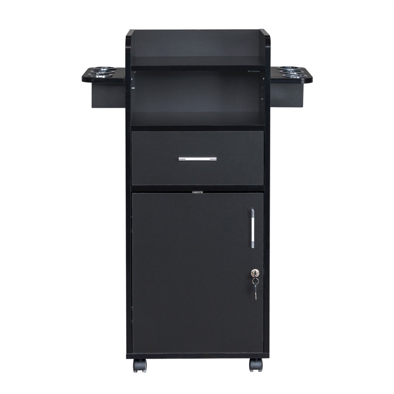 Mobile Salon Organizer Cart With 6 Tool Holders & 1 Drawer - Professional Rolling Utility Trolley With 360° Wheels For Hair Salon, Spa, Or Home Use, Black