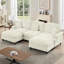 Canapé modulaire classique en U avec accoudoirs évasés, volants amovibles et pieds fuselés, revêtement en chenille, repose-pieds mobiles, blanc beige-160175722