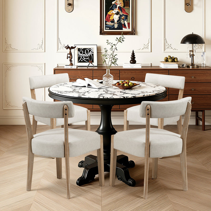 Faux Leather Solid Wood Side Dining Chairs,  Brown