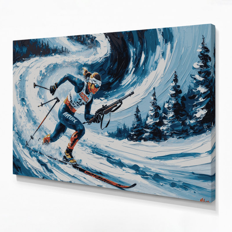 Sports, biathlon gris, art mural sur toile, H 24 po x l 36 po