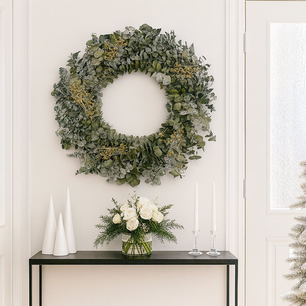 Preserved Spring Eucalyptus Wreath, 21" W x 21" H x 3" D