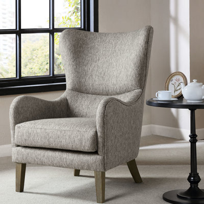 Swoop Wing Chair: Back, Round Arm, Piping Edge, Solid Wood Legs, High Foam Cushion In Grey For A Cozy Fishing Chair Chair, Back Design, Loose Seat With Foam, Finish, 100% Fabric, 27.75"W X 33"D