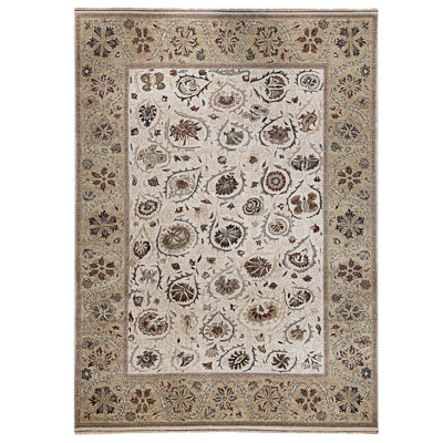 Tapis ivoire et doré de haute qualité noué à la main
