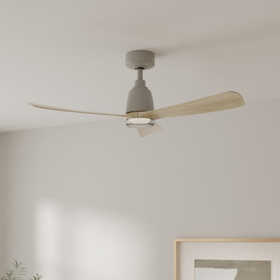 Kute 44 inch Indoor/Outdoor Smart Ceiling Fan with Double-Walled LED CCT Select Light Kit - Antique Graphite with Light Oak Blades