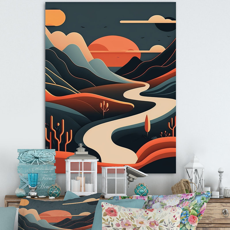 «Pine Tree In Graphic Terra Cotta Mountains II - Landscape Mountains», reproduction d'art murale, H 20 po x l 12 po x P 1 po