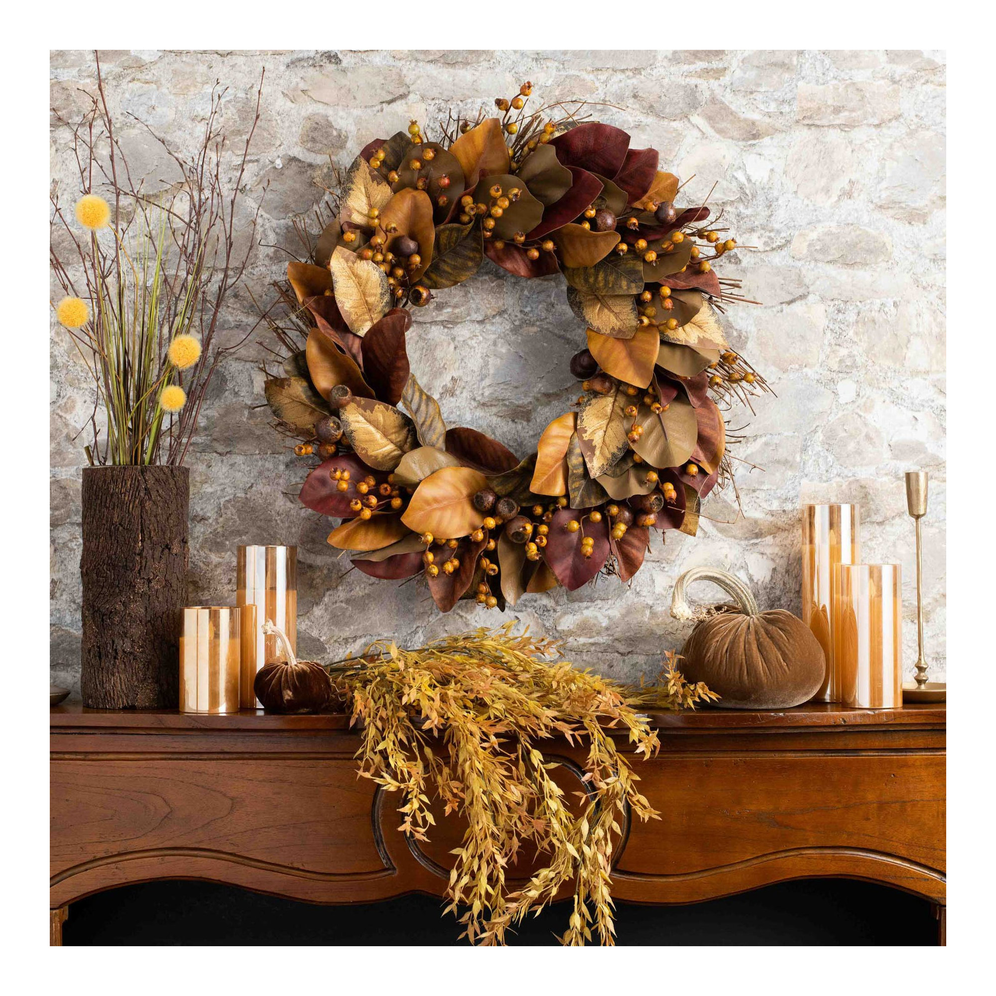 Thanksgiving Silk Wreath, 30" H x 30" W x 6" D