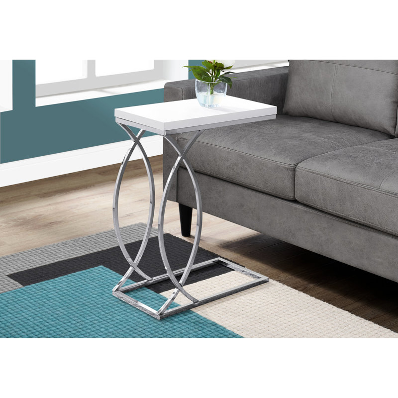 Table d'appoint polyvalente en stratifié blanc et métal avec surface brillante