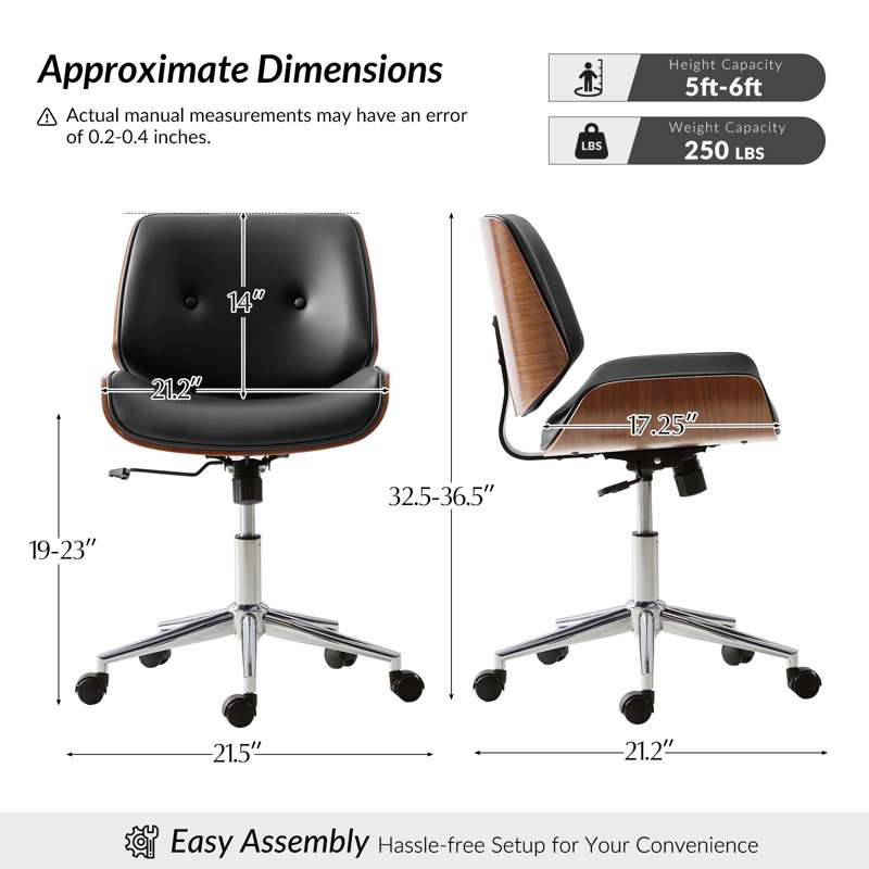 Chaise de bureau Mid-Century Kalene Belby , Noir