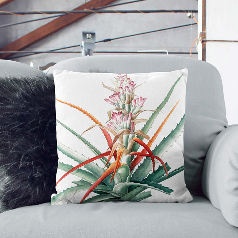 Bromelia Flowers Floral Square Throw Cushion, Stone, 40cm H x 40cm W x 15cm D