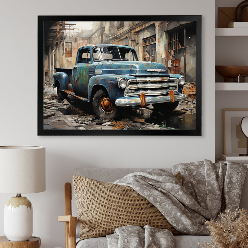 Élégance industrielle camionnette - transport mural, H 12 po x l 20 po x P 1 po, Cadre simple noir