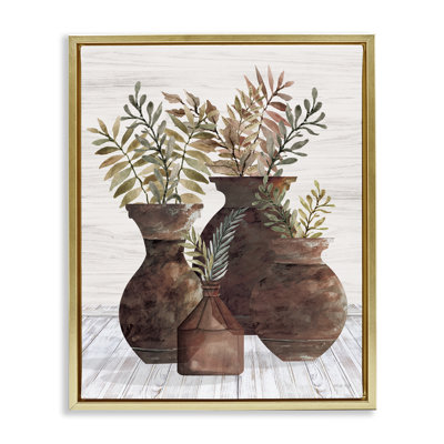 «Rustic Pottery Plants», art mural encadré sur toile flottante par Cindy Jacobs
