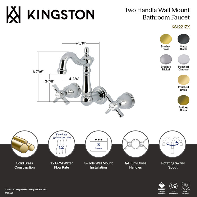 Robinet de salle de bain mural 3 trous Kingston, Noir mat