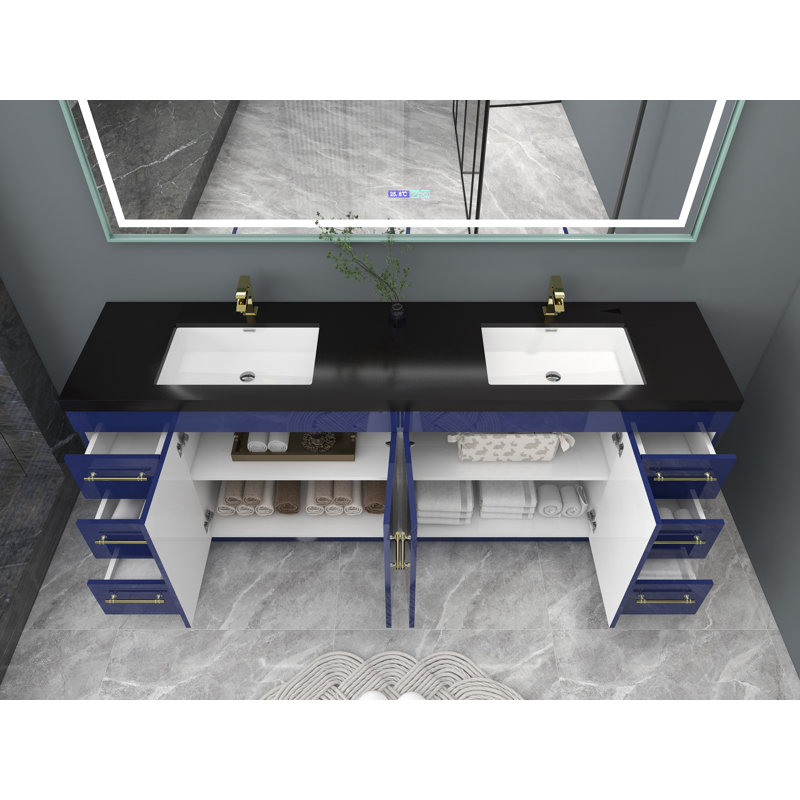 Ensemble de meuble-lavabo double 84 po Campney, Or mat, Bleu nuit brillant