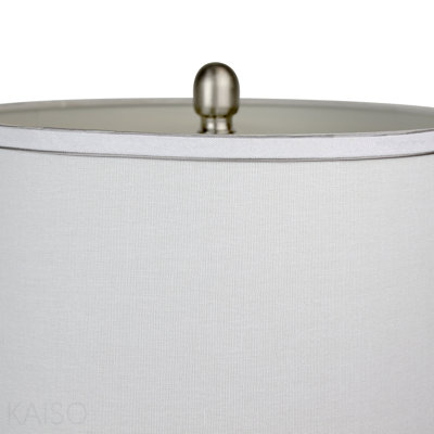 28.75" Contemporary Metal Table Lamp In Brushed Nickel And White Linen Shade With Silver Trim From Grandview Gallery  - Set Of 2