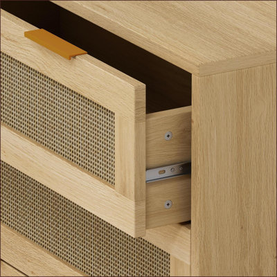 Cabinets 31.50” 3-Drawer Rattan Storage Cabinet Walnut Brown | Modern | MDF