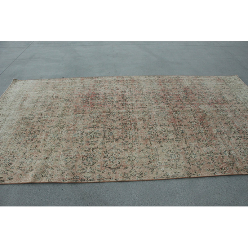 Grand tapis Oushak turc rétro idéal pour le bureau ou la ferme dans un décor anatolien rose tissé à la main
