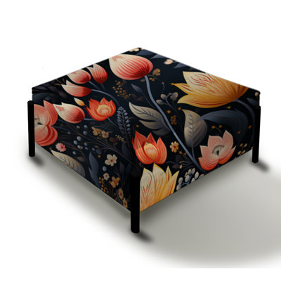 Tropical Jungle Red Floral Retreat II - Floral Large Square Ottoman