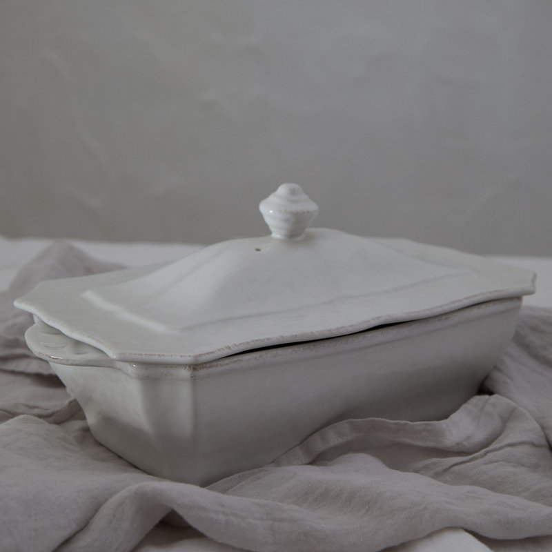 White Ceramic Stoneware Covered Rectangular Casserole