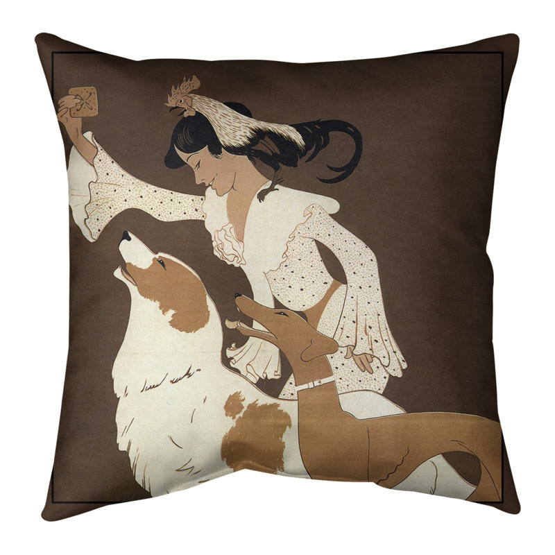 Housse et insert de coussin carré rétro Auguste Roubille, 20 po x 20 po, Brun, Bourre en polyester