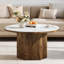 Table basse ronde en bois massif de 31,5 po avec plateau en pierre frittée