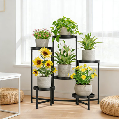 Heavy Duty 6-Tier Folding Plant Stand With Adjustable Rust-Proof Trays, Sturdy Vertical Organizer For Large Indoor Potted Plants by Arlmont & Co.
