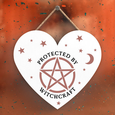 Protected by Witchcraft Wooden Heart Plaque