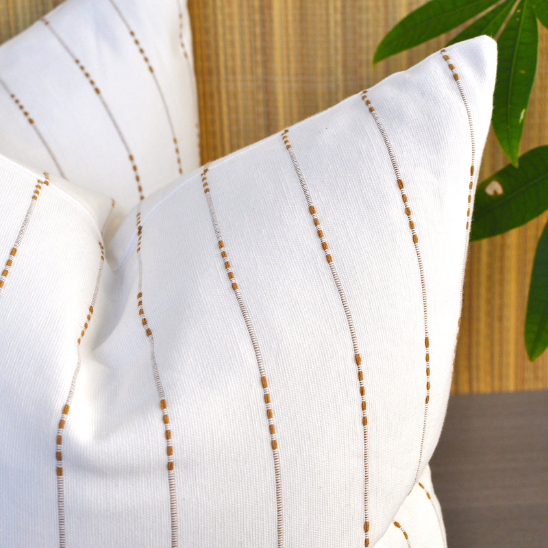 Coussin décoratif rayé, coussin en coton avec rayures tissées, H 20 po x l 20 po, Polyester, Blanc