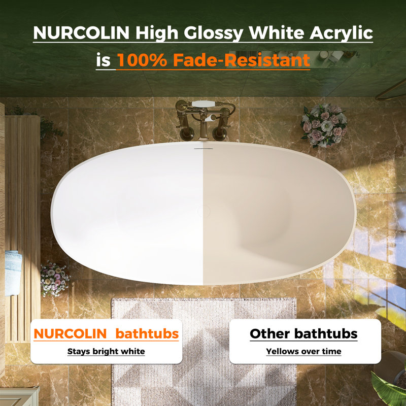 NURCOLIN 59'' X 31.5'' Freestanding Soaking Acrylic Bathtub, Matte Blue, Matte Blue