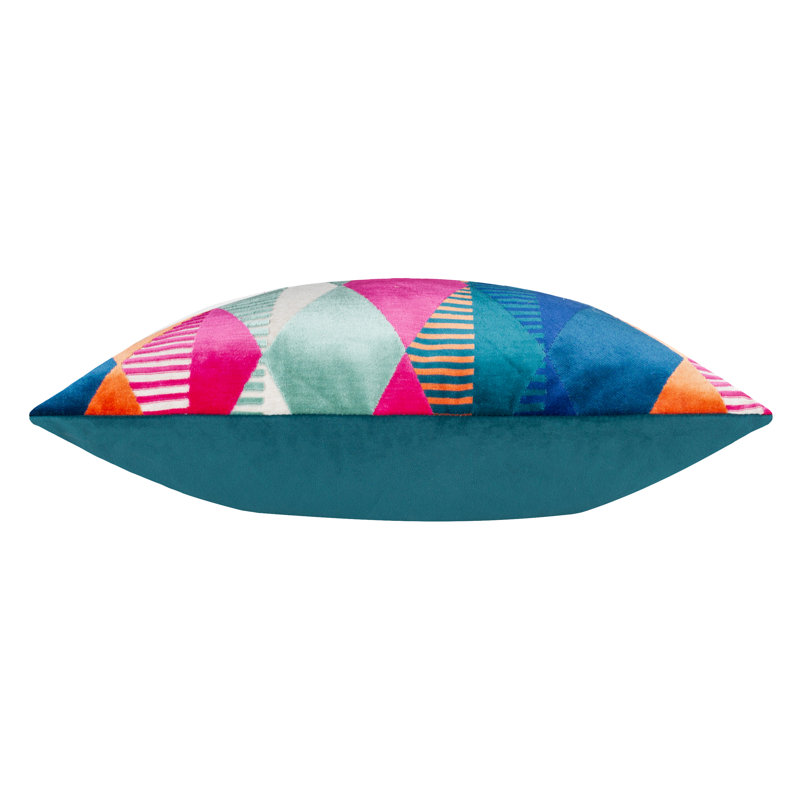 Metro Harlequin Geometric Square Cushion, Feather, Blue/Pink/Orange
