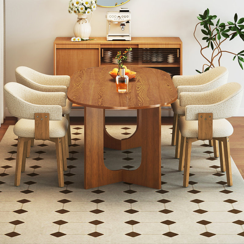 Ensemble de salle à manger moderne ovale 5 pièces avec chaises rembourrées avec dossier et accoudoirs, Beige