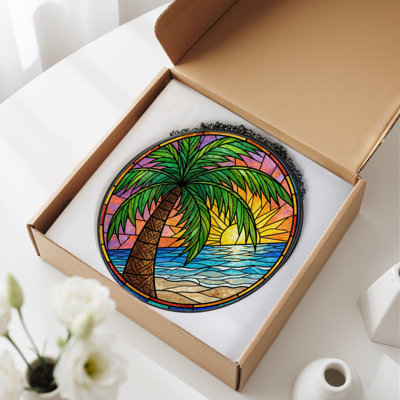12"H Tropical Sunset Stained Glass Window Panel