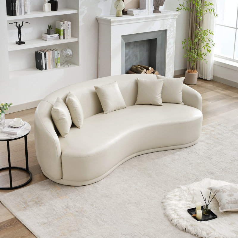 Canapé 91 po gris incurvé en similicuir, Beige