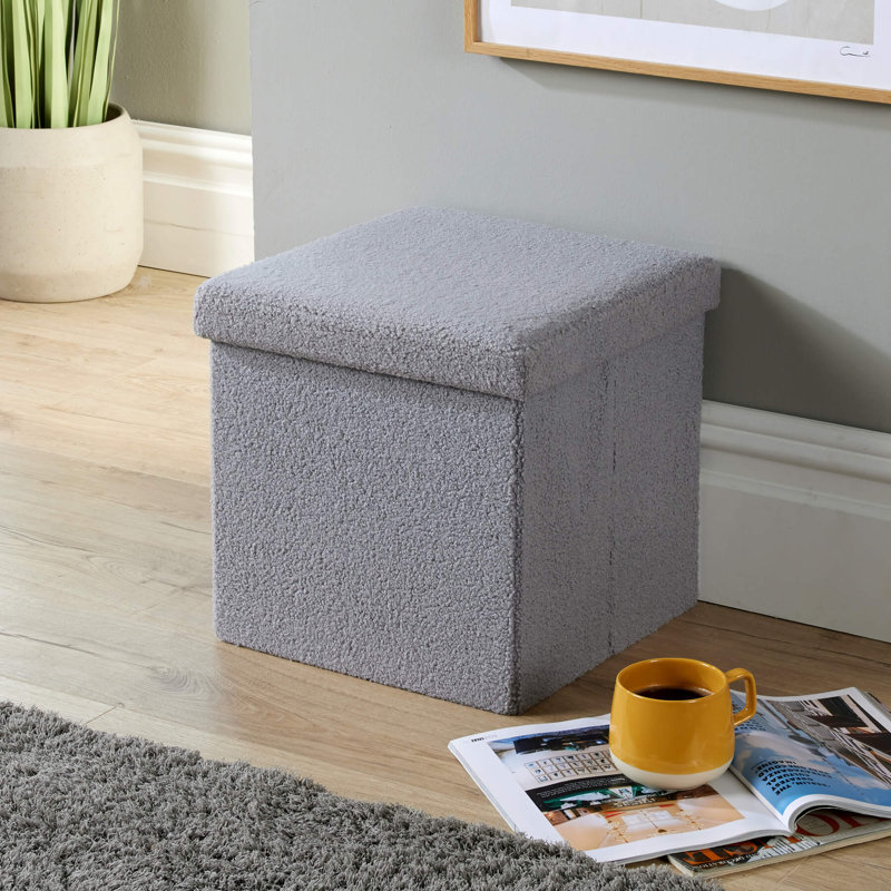 Patericia 38cm Square Boucle Fabric Grey Storage Ottoman