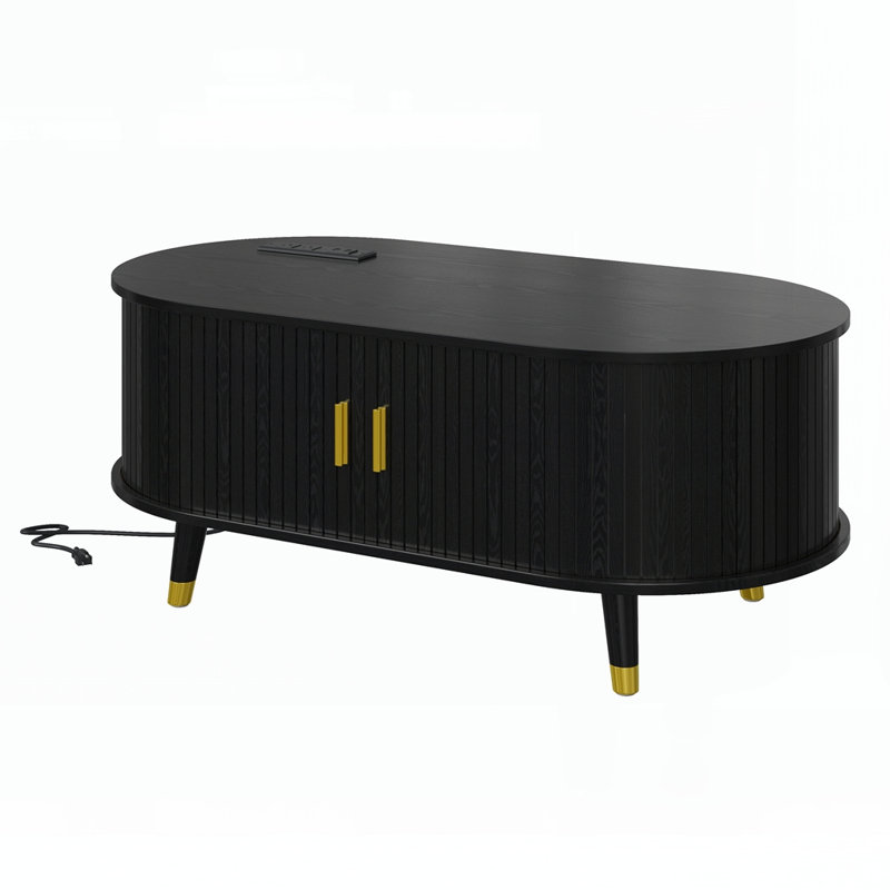 Table basse ovale en bois cannelée, Noir