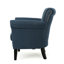 Fauteuil club bleu marine avec tissu fin et pieds en bois de bouleau