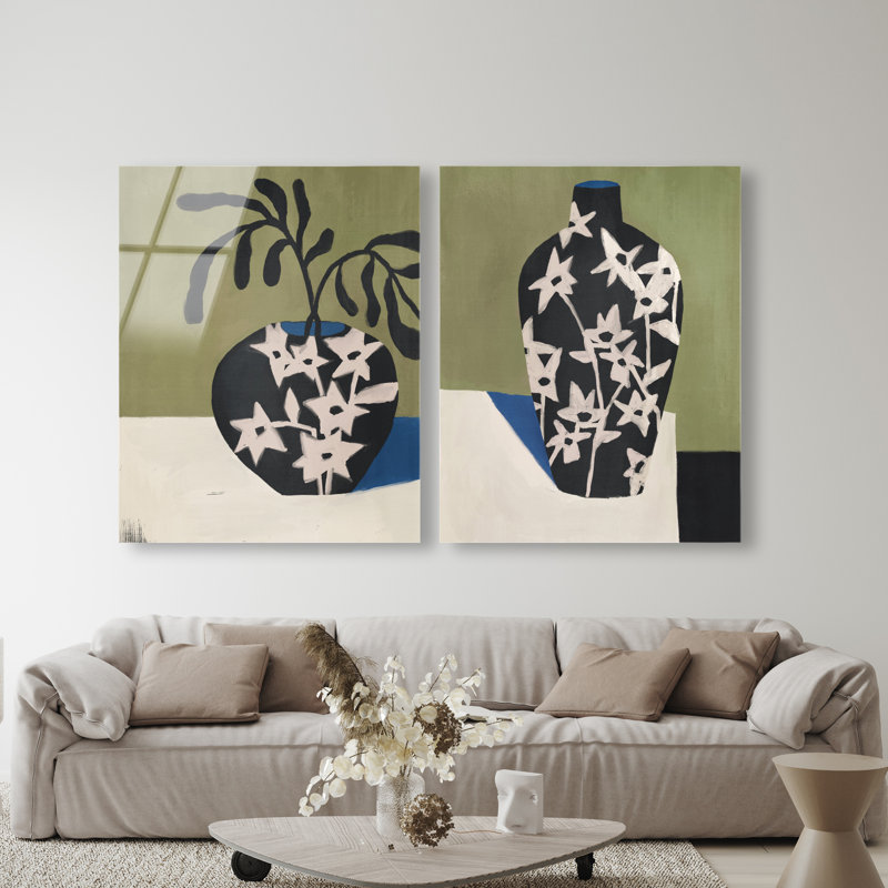 Noir Vase Set High-Gloss Frameless Acrylic Glass Wall Art Floral & Botanical Print by Oliver Gal, Ready to Hang, 16 x 20