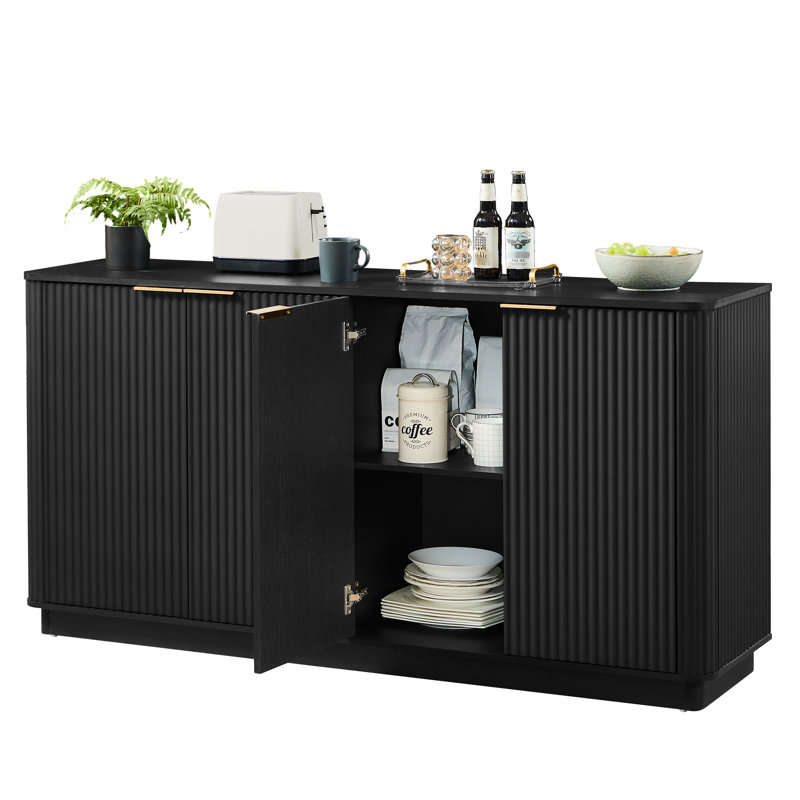 Meuble télé 63 po à rayures verticales noir, rangement - Conception efficace, forme ondulée, pour chambre à coucher, salon, couloir, catégorie P2, l 63 po x P 16,1 po, utilisateur