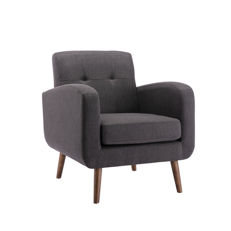 Jonoah Fabric Accent Chair with Rubberwood Legs, Dark Gray Polyester Blend