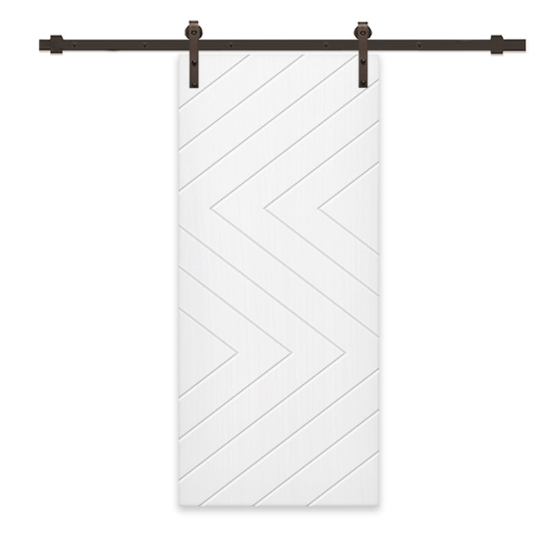 Porte de grange à panneaux et en bois manufacturé avec quincaillerie d'installation, 42 po x 84 po, Blanc, Café noir