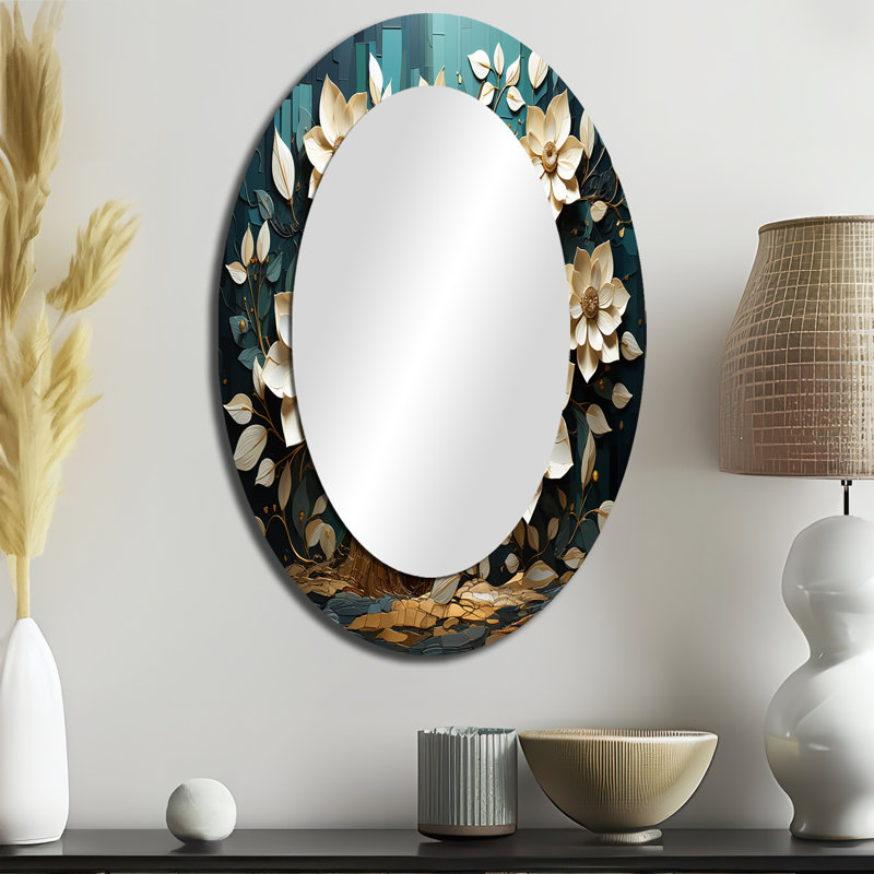Miroir mural ovale blanc et bleu, 36 po x 24 po