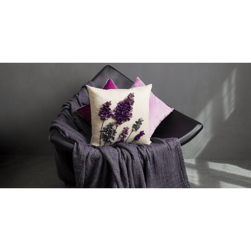  Housse de coussin en lin Appliqued, Mauve