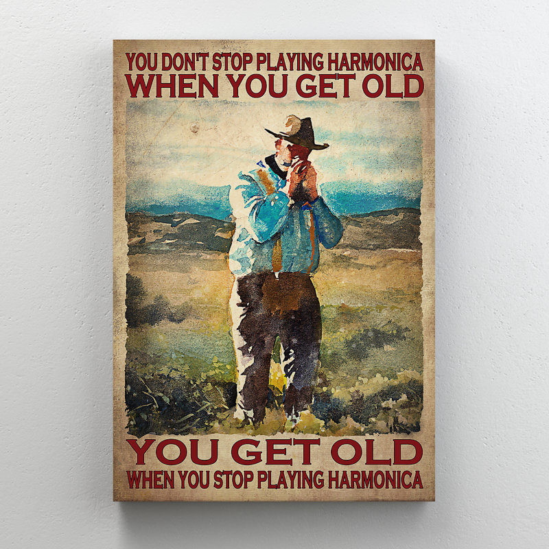 «Man Play Harmonica In The Field», impression sur toile tendue, H 36 po x l 24 po x P 2 po