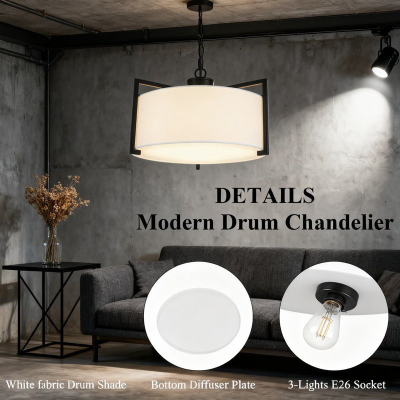 Luminaire suspendu moderne à 3 lumières de style lustre cylindrique à hauteur réglable pour salle à manger