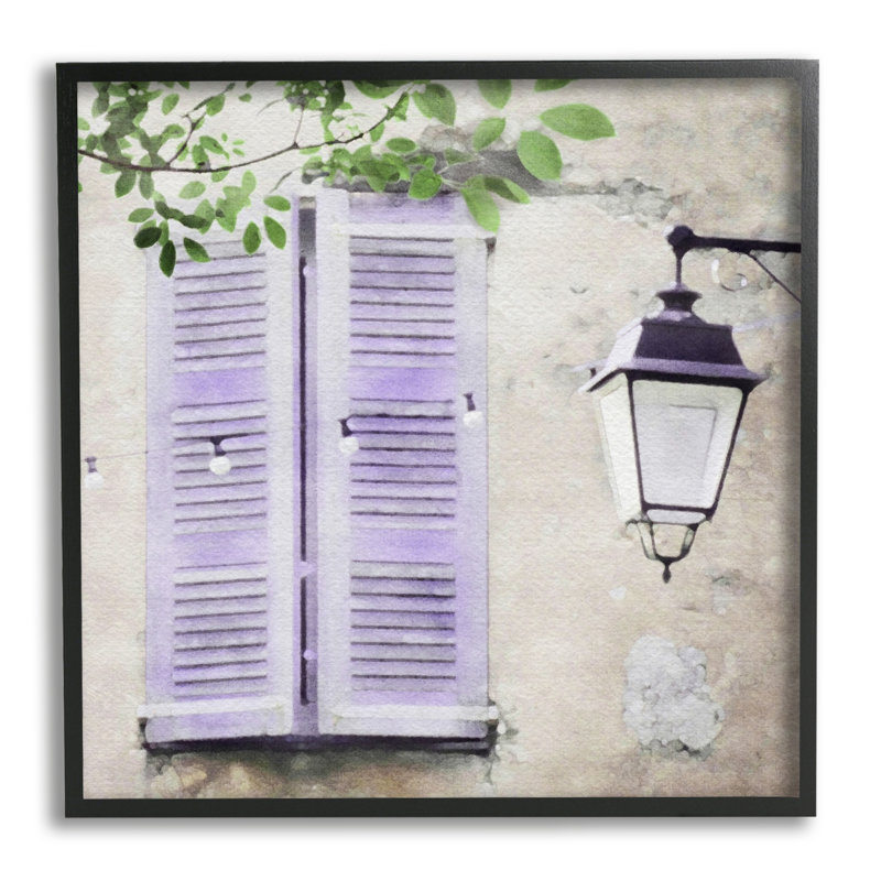 «Mauve Shutters Scenery On Wood» par LSR Design Studio Print, H 12 po x l 12 po x P 1,5 po, Giclée encadrée noir minuit