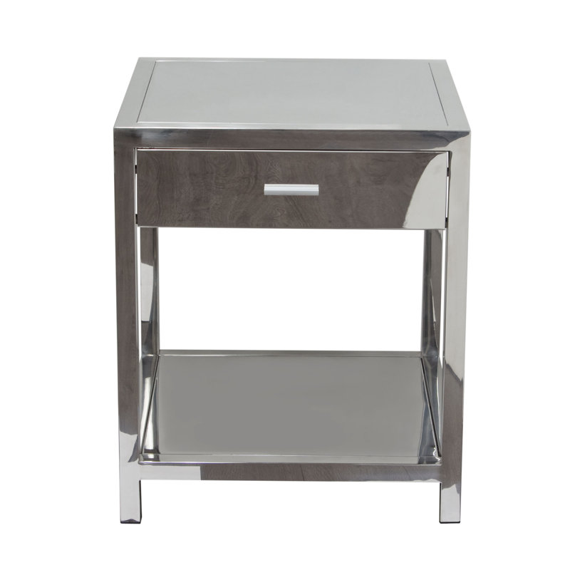 Corleo 1-Drawer Accent Table In Polished Stainless Steel