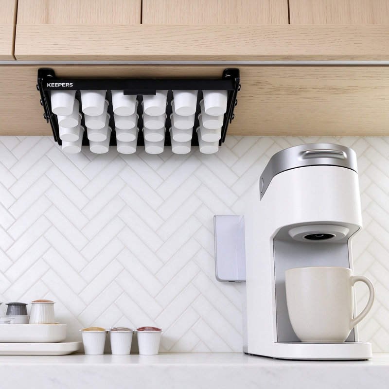 KEEPERS Coffee Pod Holder Under Cabinet Swing Down Steel Organizer for K-Cup Pods, Space Saving Storage for Small Kitchens, RVs and Offices
