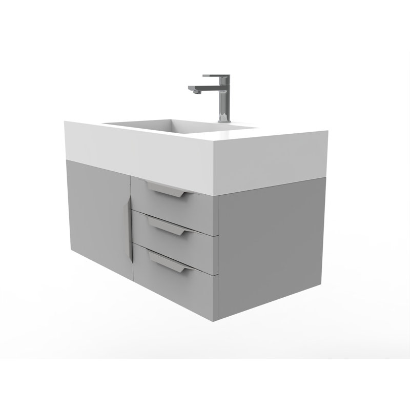 Nile 36" Wall-Mounted Single Bathroom Vanity Set, White, Gray, Chrome